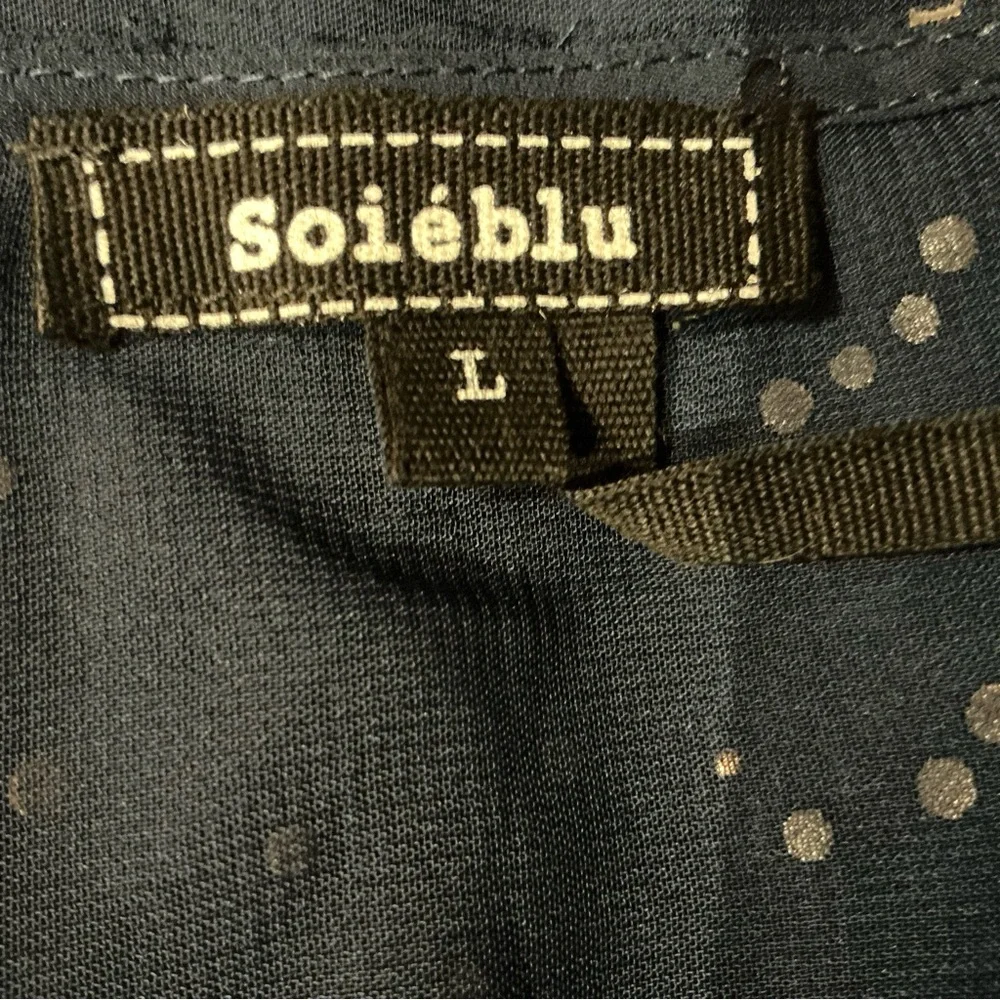 Soieblu Semi Sheer High Low Lined Maxi Dress Navy Button Up Sparkly Gold Dots L - Picture 7 of 8